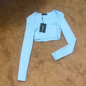 Pretty Little Thing Baby Blue Long Sleeve Crop Top